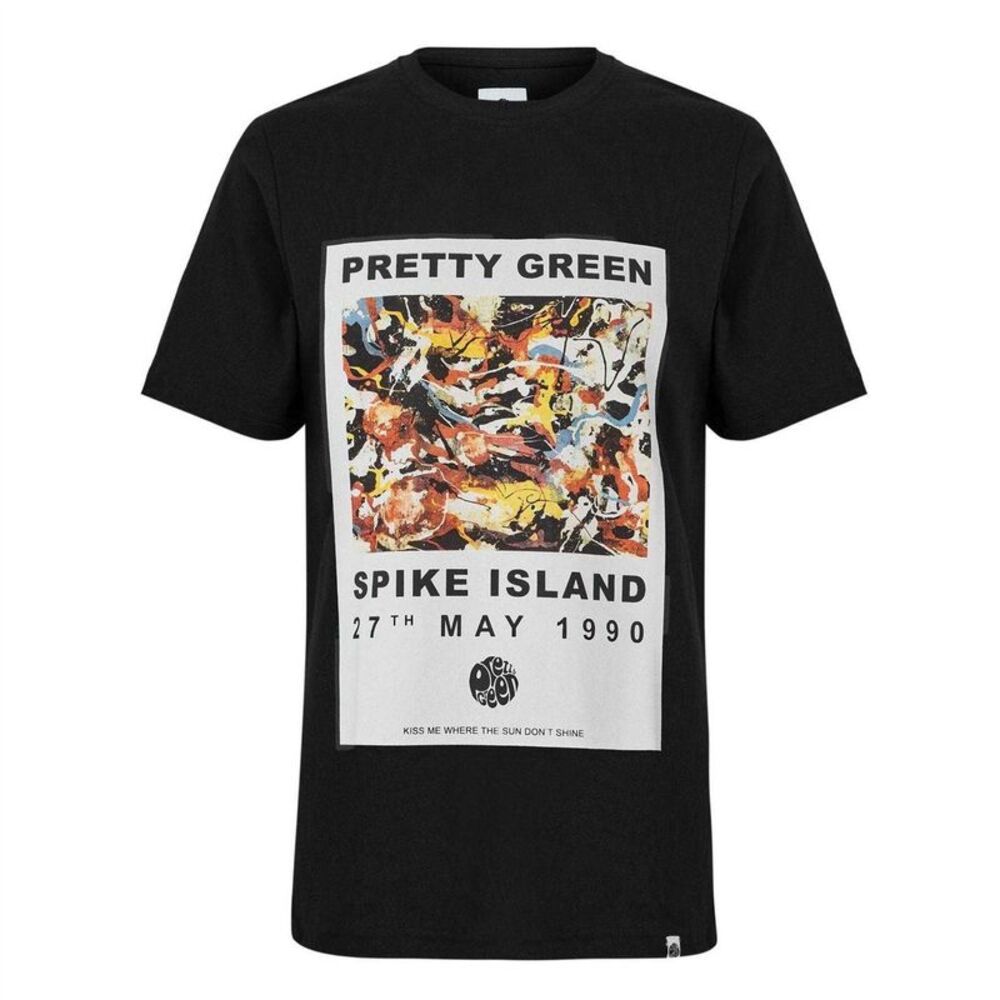 Pretty Green Mens Spike Island Graphic Print T-Shirt / Black